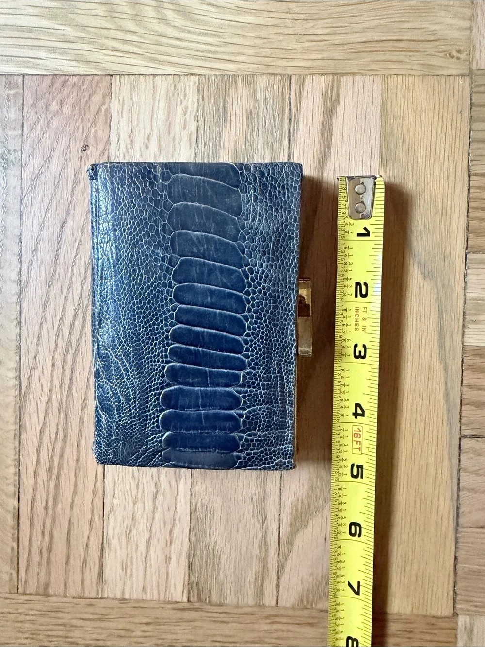Vintage 1950s Grey Ostrich Leather Card Wallet with Gold Accent
